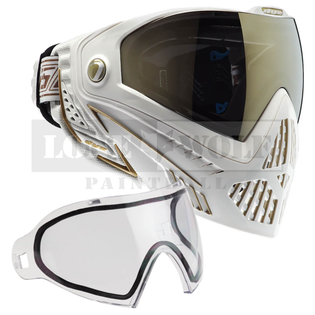 Dye i5 - White/Gold w/ Extra Lens Included – Lone Wolf Paintball