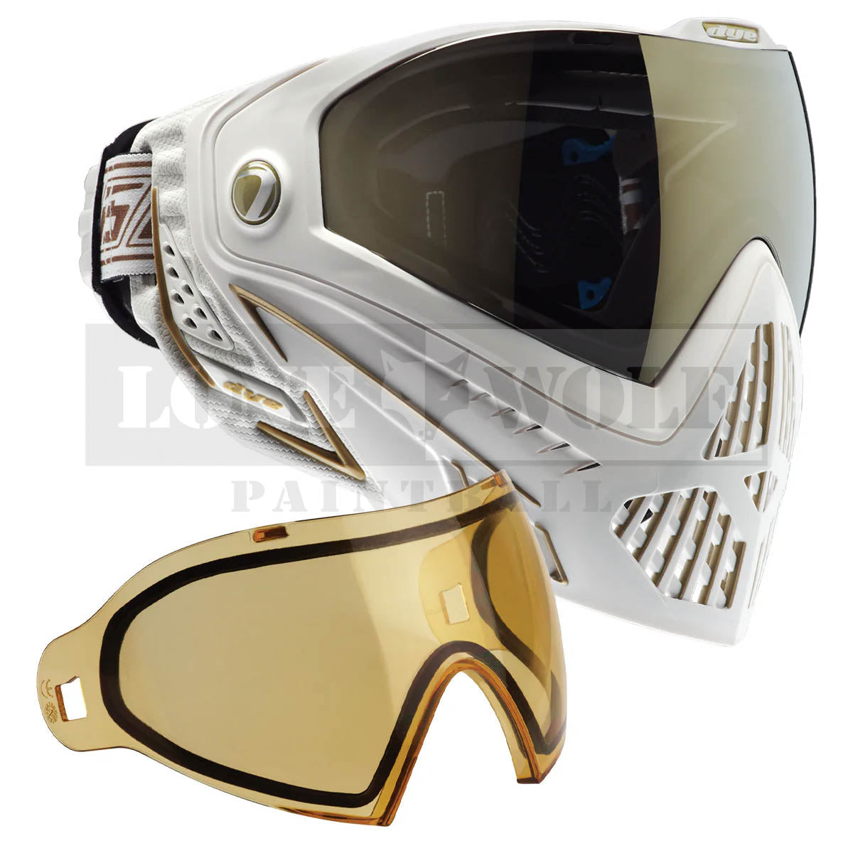 Dye i5 - White/Gold w/ Extra Lens Included – Lone Wolf Paintball