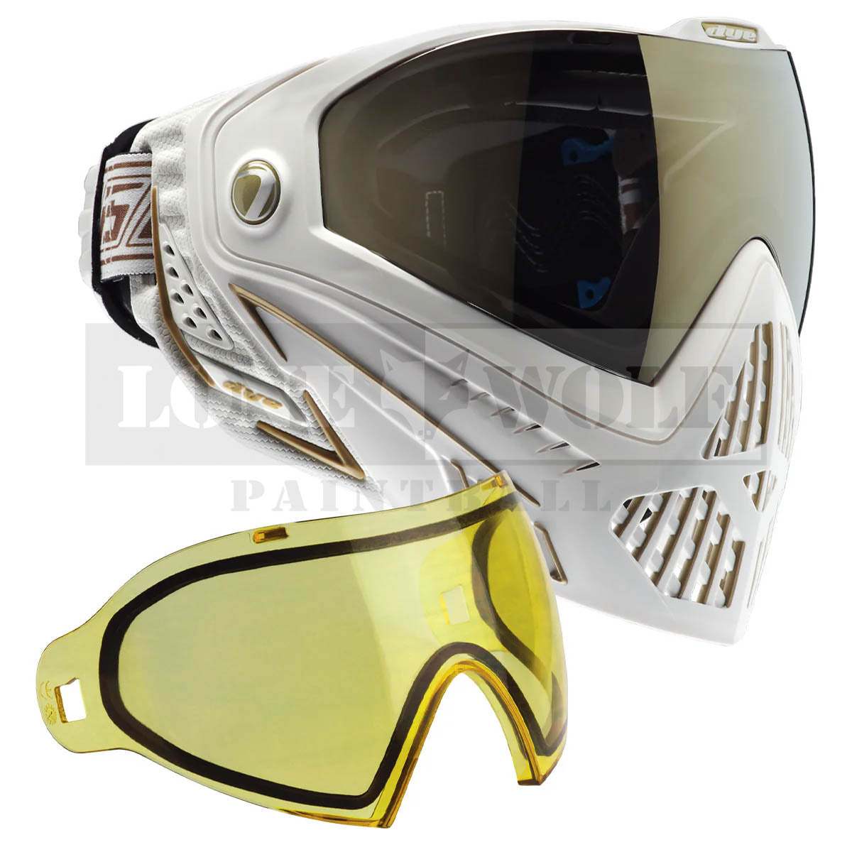 Dye i5 - White/Gold w/ Extra Lens Included – Lone Wolf Paintball