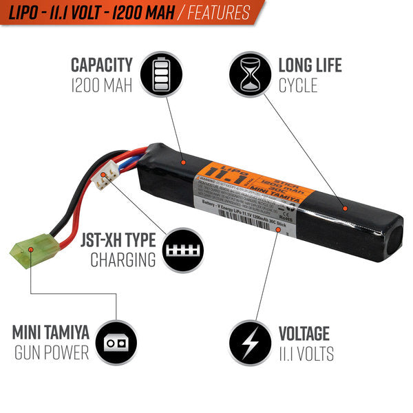 Batterie Airsoft bâton Valken LiPo 11.1v 1200mAh 30C – Lone Wolf Paintball